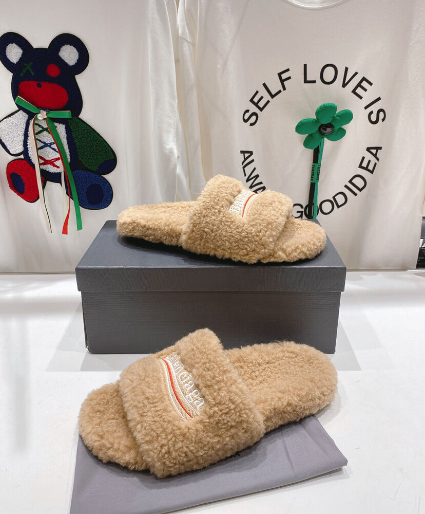 Furry Logo-Embroidered Faux Shearling Slides