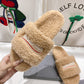 Furry Logo-Embroidered Faux Shearling Slides