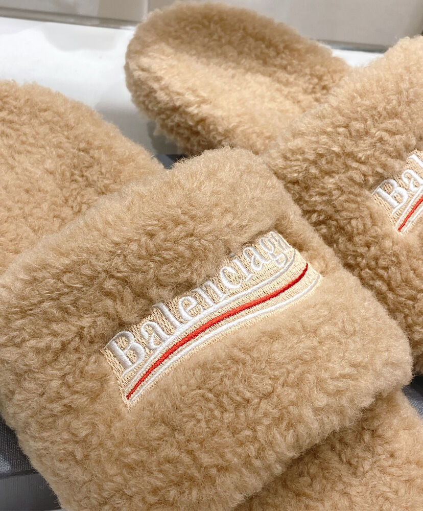 Furry Logo-Embroidered Faux Shearling Slides