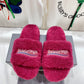 Furry Logo-Embroidered Faux Shearling Slides