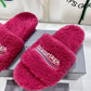 Furry Logo-Embroidered Faux Shearling Slides