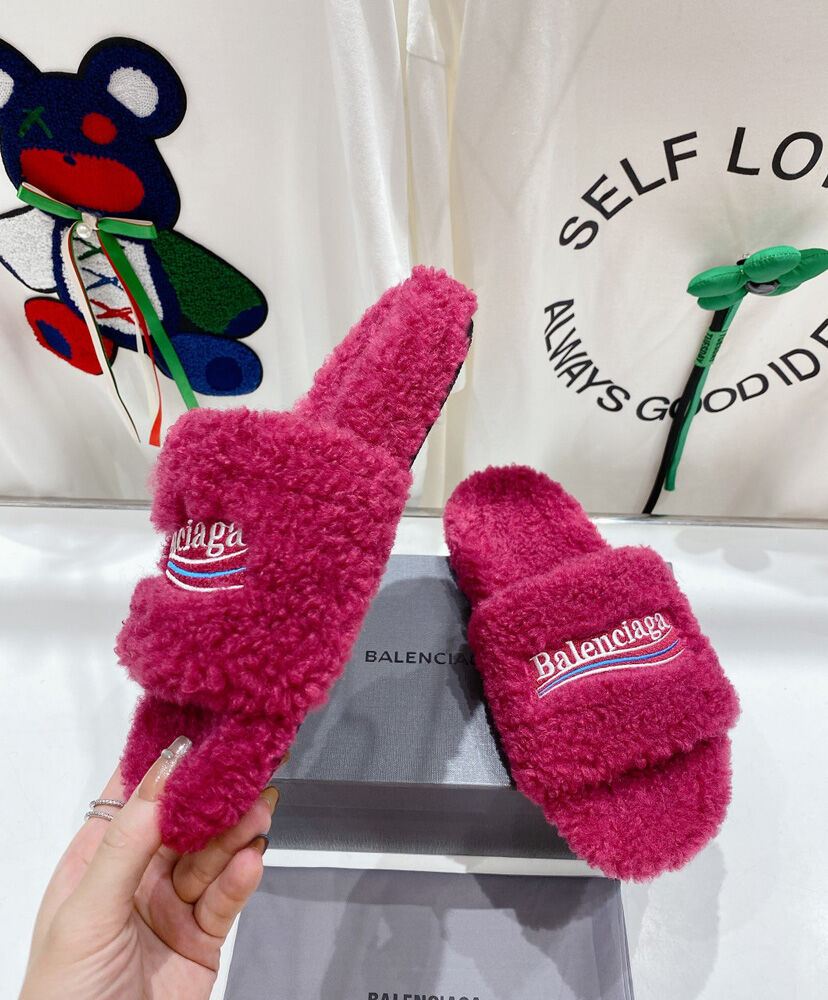 Furry Logo-Embroidered Faux Shearling Slides