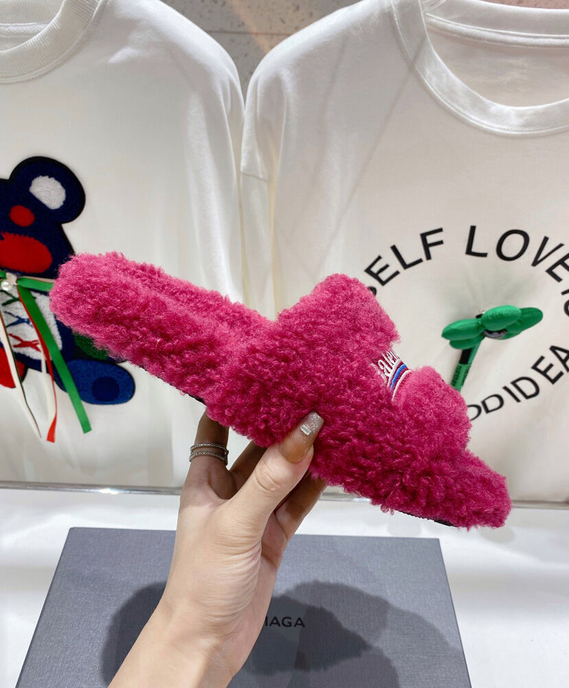 Furry Logo-Embroidered Faux Shearling Slides