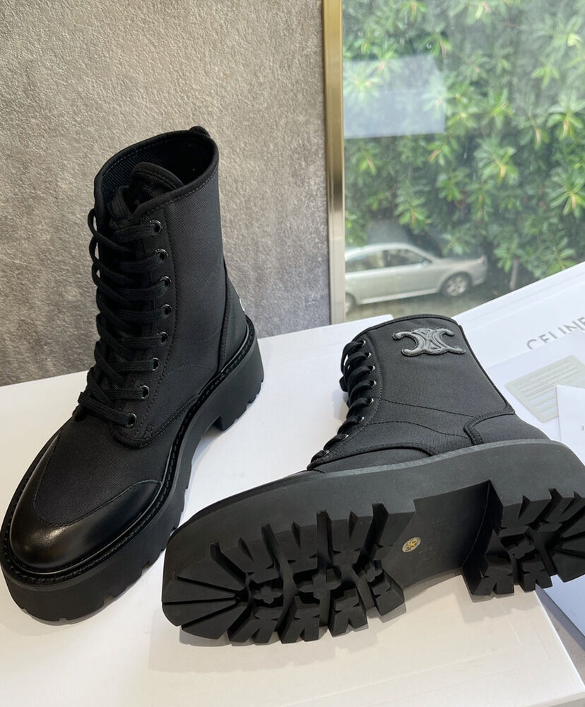 Celine Bulky Laced Up Boot In Nylon And Shiny Bull – Markat store