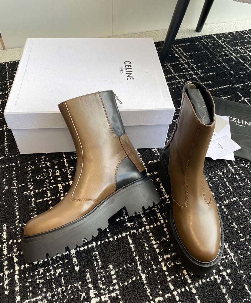 Celine Bulky Boots With Back Zip And Triomphe In Calfskin