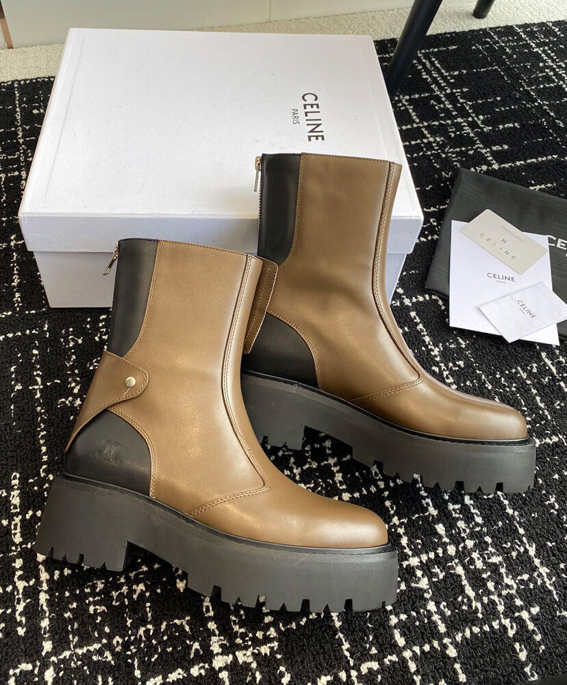 Celine Bulky Boots With Back Zip And Triomphe In Calfskin