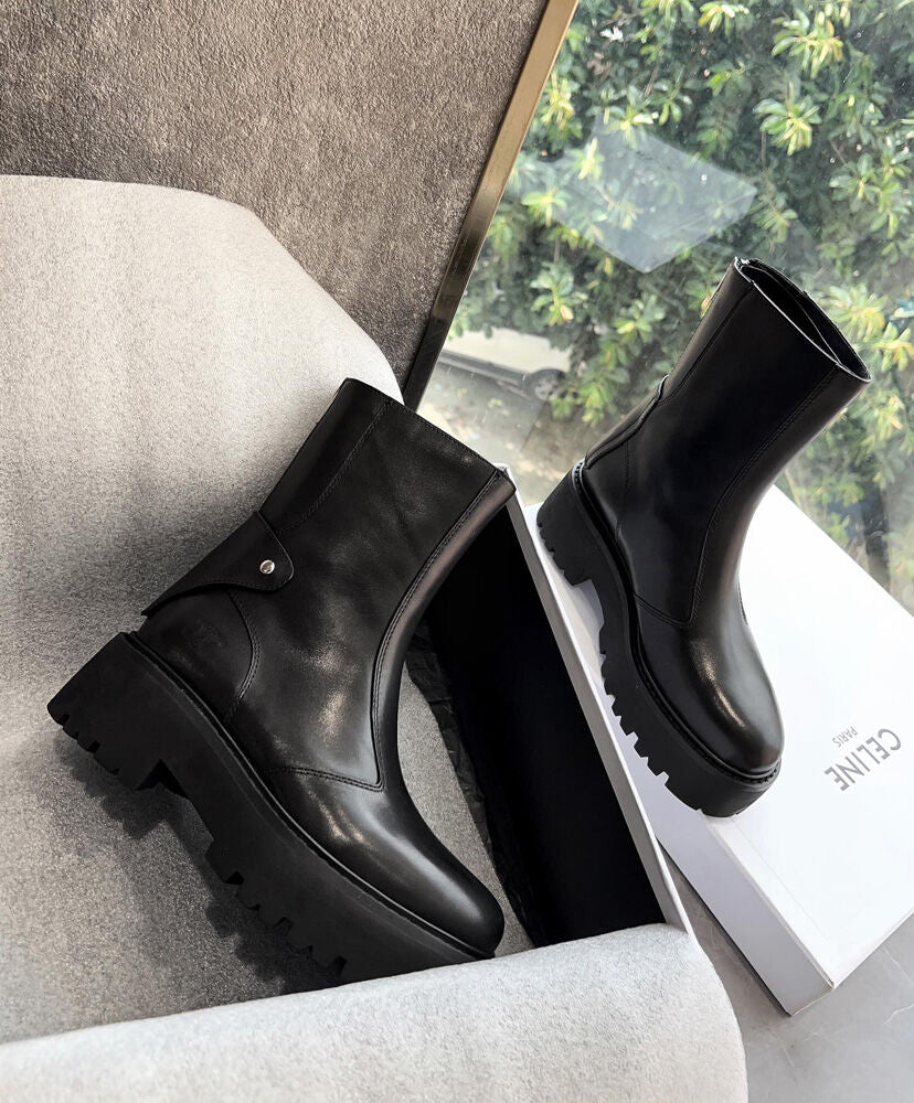 Celine Bulky Boots With Back Zip And Triomphe In Calfskin