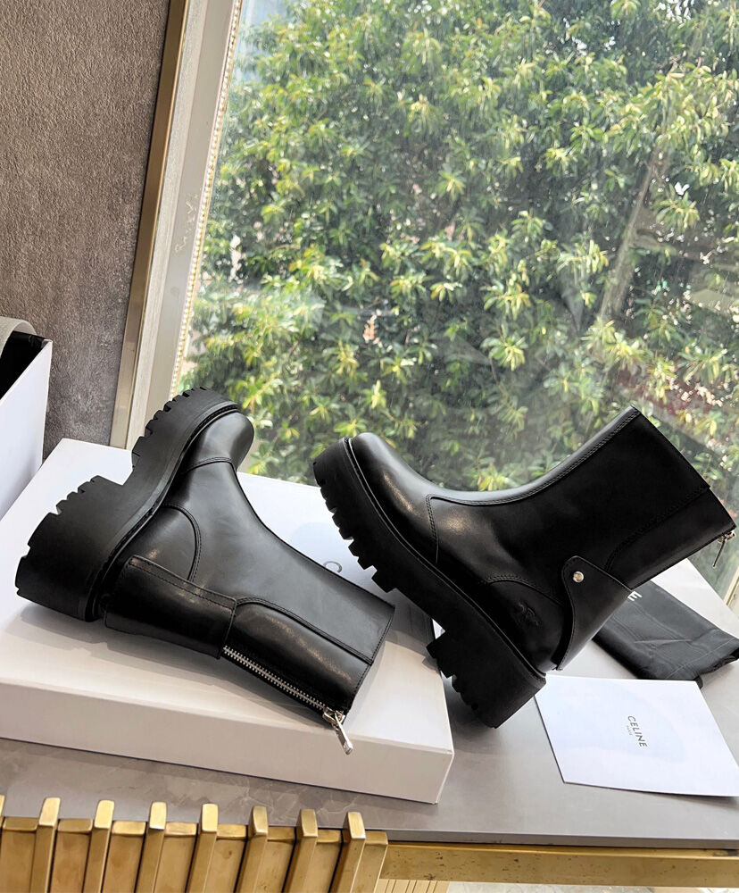 Celine Bulky Boots With Back Zip And Triomphe In Calfskin