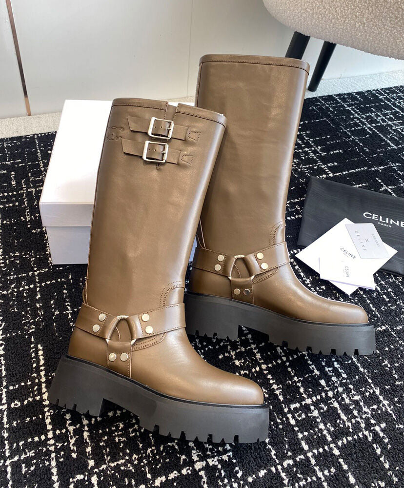 Celine Bulky Biker High Boot In Calfskin