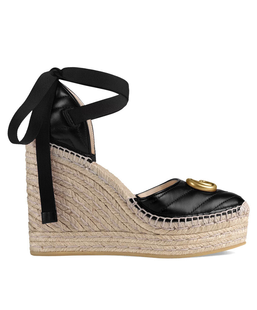 Leather Platform Espadrille Wedge Sandals 120