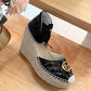 Leather Platform Espadrille Wedge Sandals 120