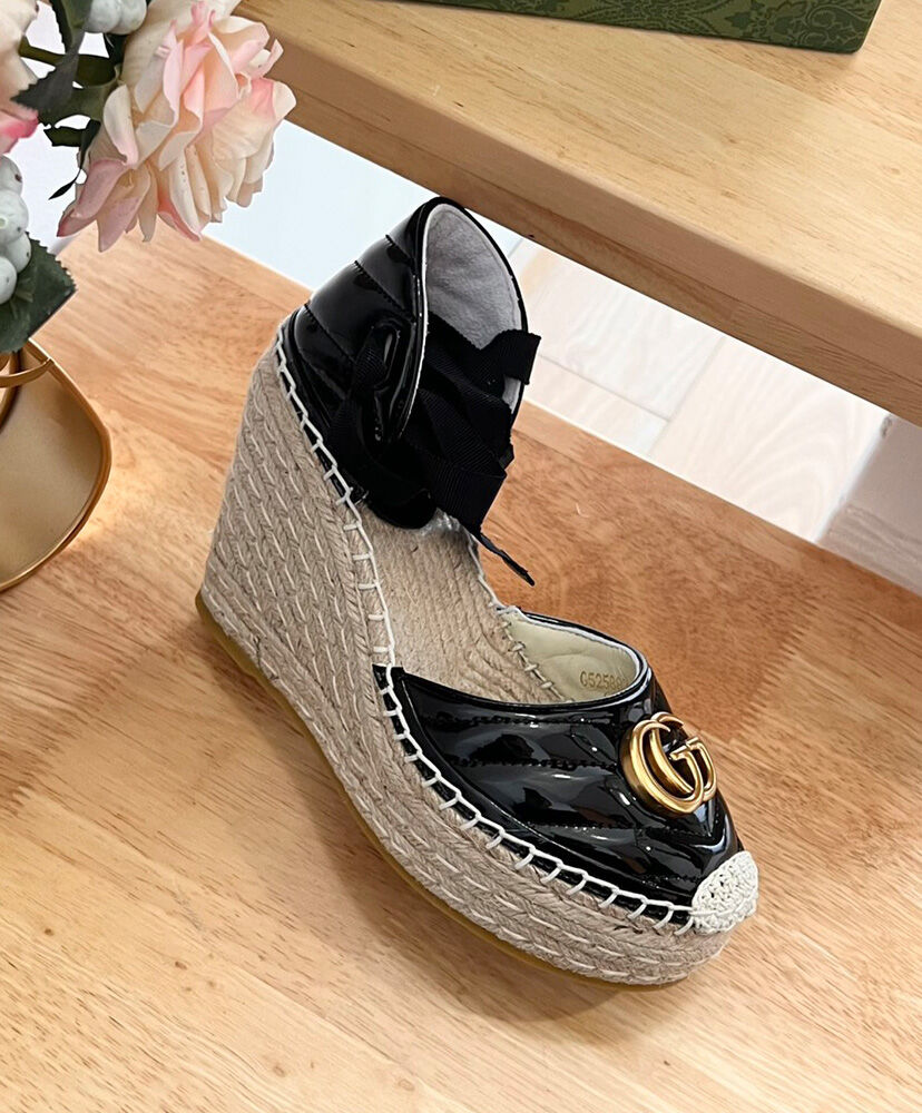 Leather Platform Espadrille Wedge Sandals 120