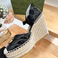 Leather Platform Espadrille Wedge Sandals 120