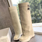 Shark Lock Leather Knee-high Boots