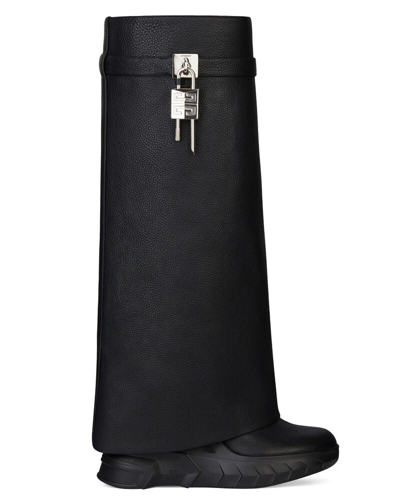 Shark Lock Leather Knee-high Boots