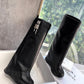 Shark Lock Leather Knee-high Boots