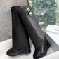 Shark Lock Leather Knee-high Boots