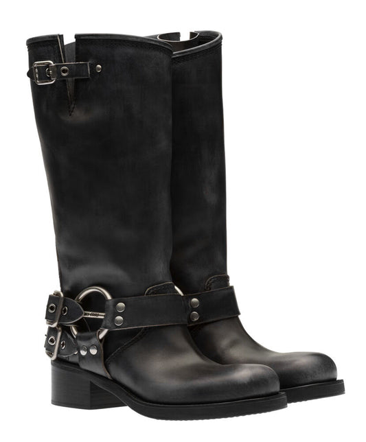 Leather Harness Buckle Biker Boots