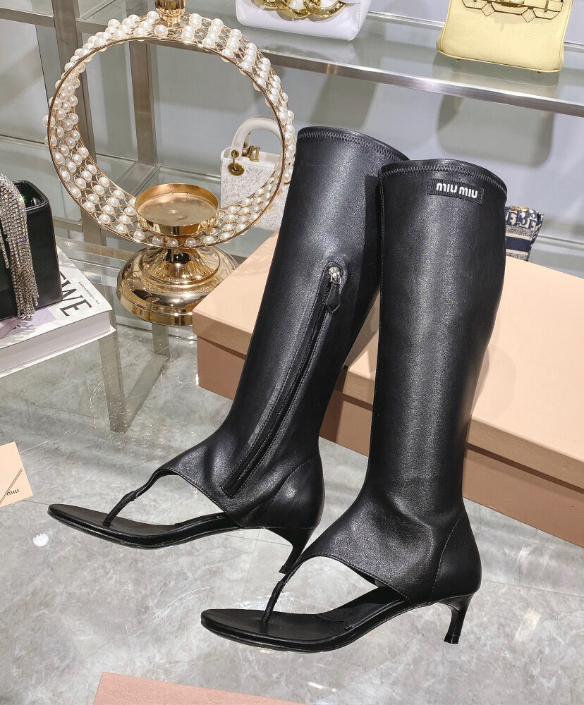 Stretch Nappa Leather Thong Boots