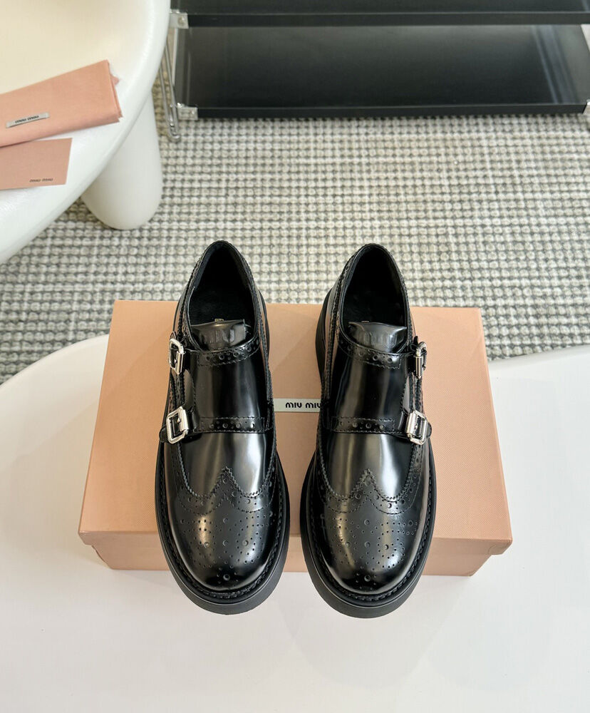 Brushed Leather Monk Strap Flatform Brogues