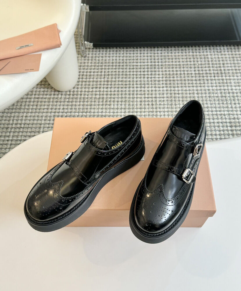 Brushed Leather Monk Strap Flatform Brogues