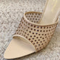 Blonde Leather-Trimmed Crystal-Embellished Mesh Mules