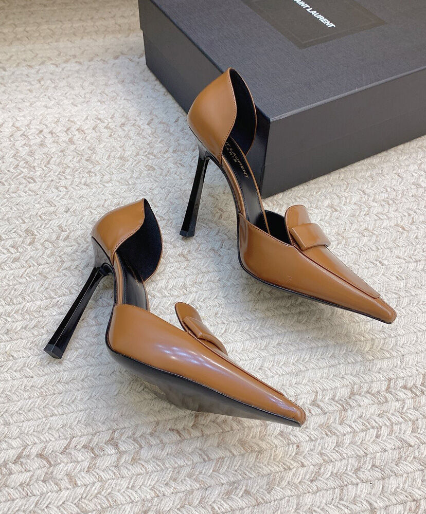 D'Orsay Glossed-Leather Pumps