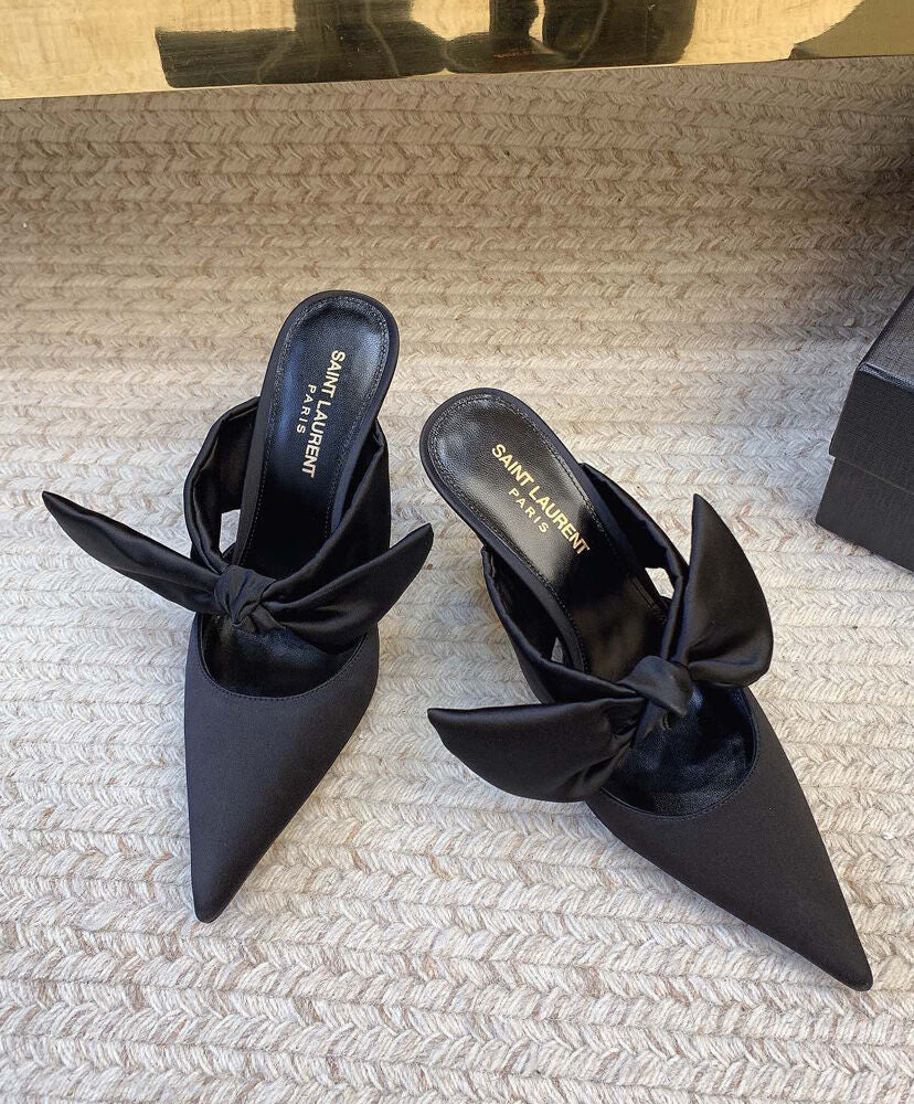 Barbara Bow-Detailed Satin Mules