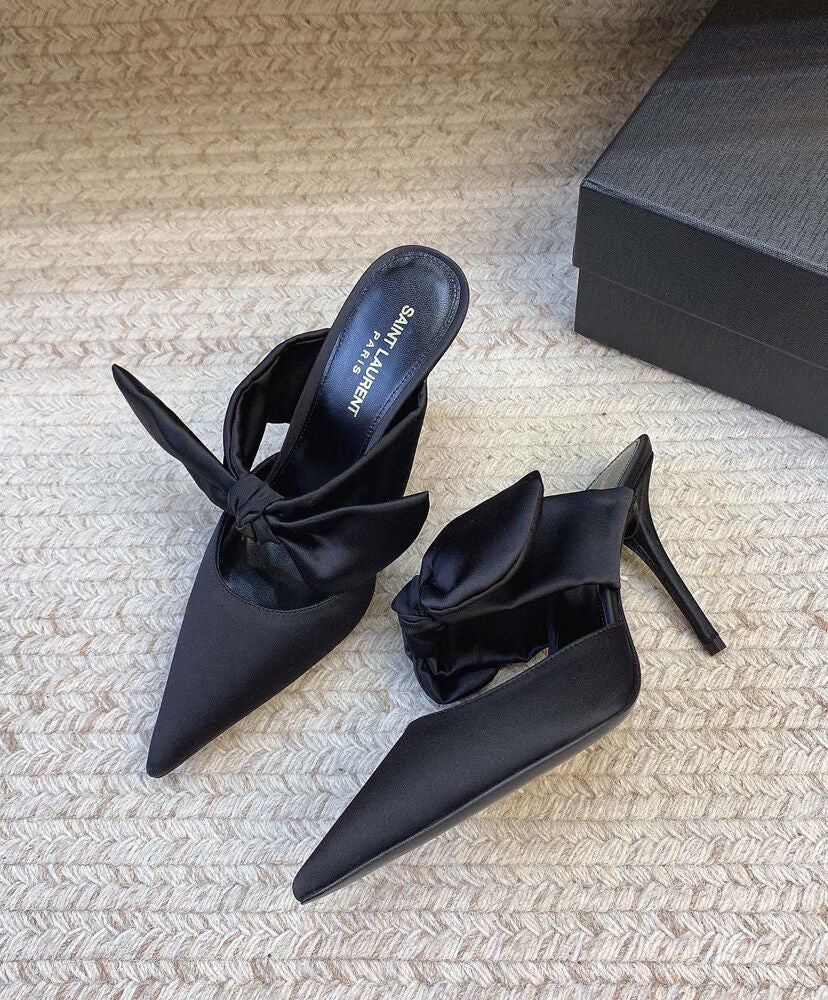 Barbara Bow-Detailed Satin Mules