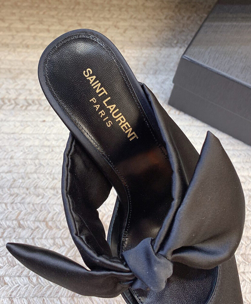 Barbara Bow-Detailed Satin Mules