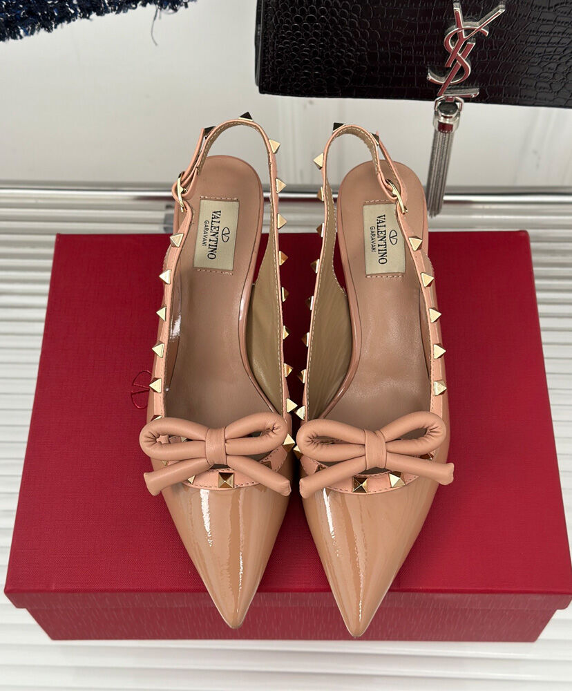 Rockstud Bow 60mm Patent Slingback Pumps