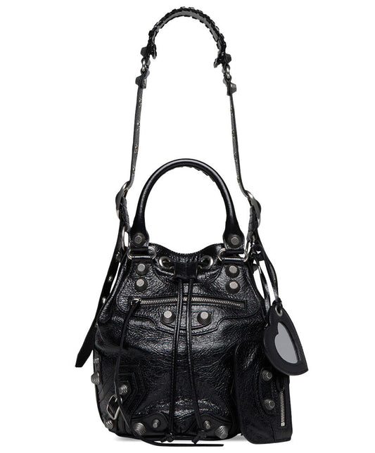 Le Cagole Small Black Leather Bucket Bag