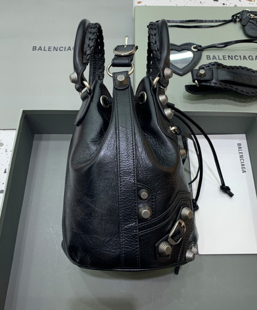 Le Cagole Small Black Leather Bucket Bag