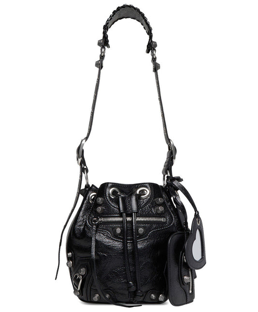 Le Cagole XS Studded Crinkled-Leather Bucket Bag