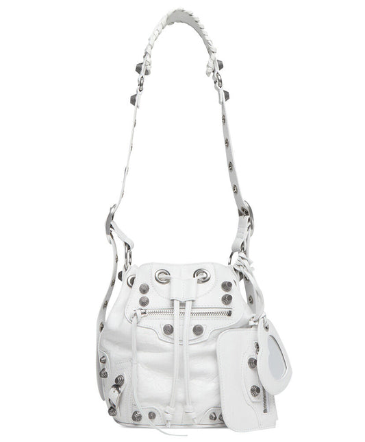 Le Cagole XS Studded Crinkled-Leather Bucket Bag