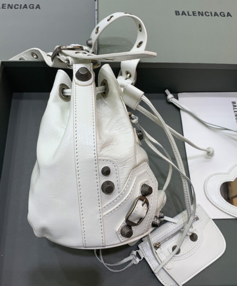 Le Cagole XS Studded Crinkled-Leather Bucket Bag