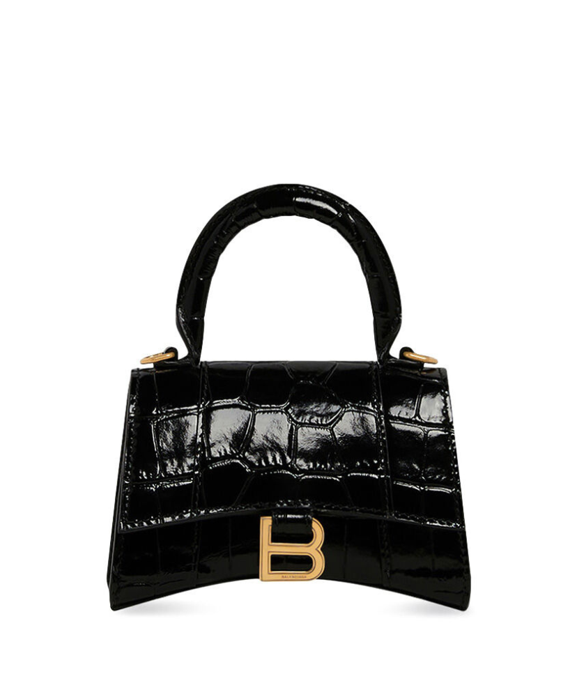 Hourglass Mini Croc-effect Leather Tote