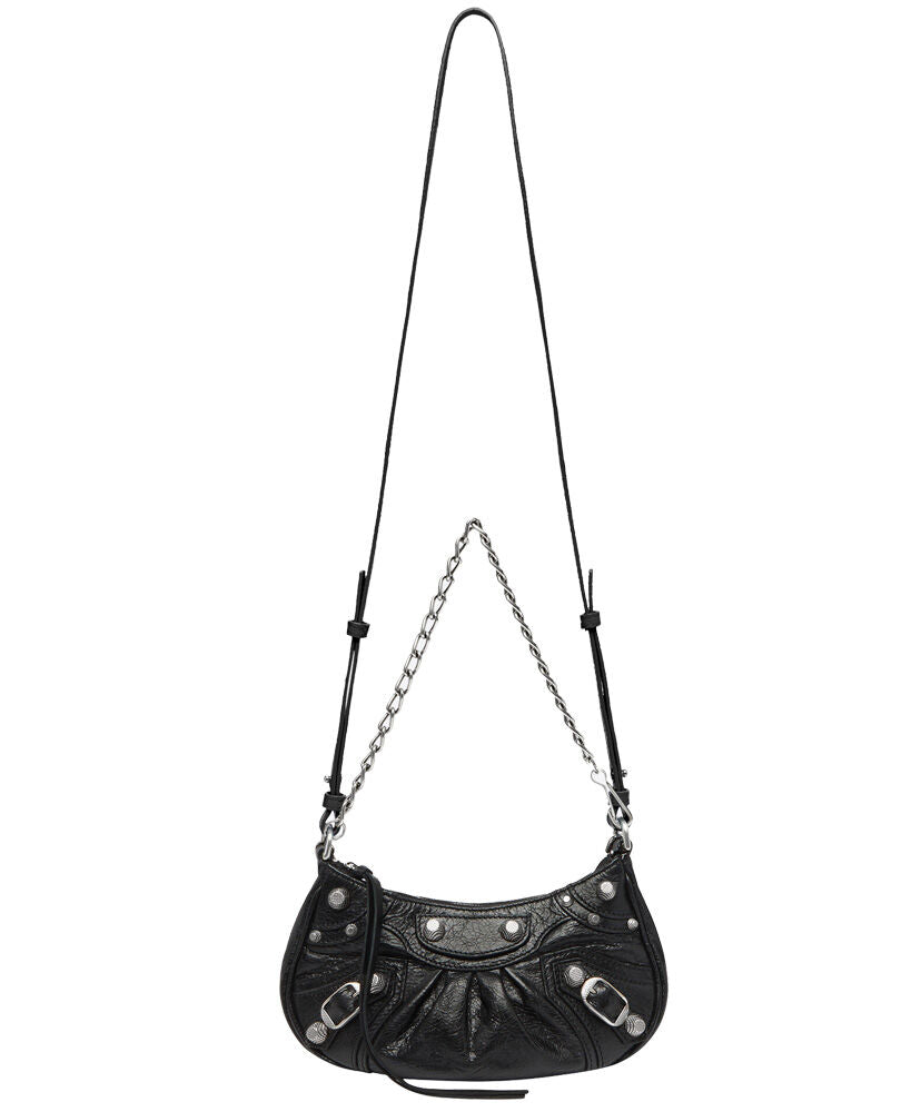 Le Cagole Mini Studded Crinkled-leather Shoulder Bag