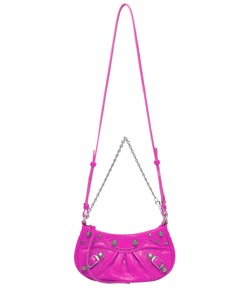 Le Cagole Mini Studded Crinkled-leather Shoulder Bag