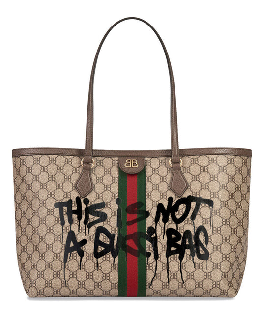 Women's Hacker Graffiti Medium Tote Bag In Coated Canvas In Beige - MarKat store