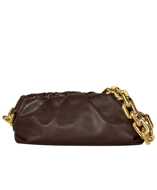 The Chain Pouch Gathered Leather Clutch