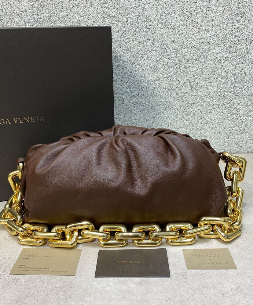 The Chain Pouch Gathered Leather Clutch