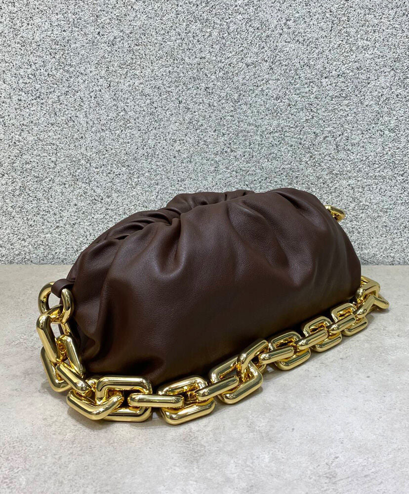 The Chain Pouch Gathered Leather Clutch