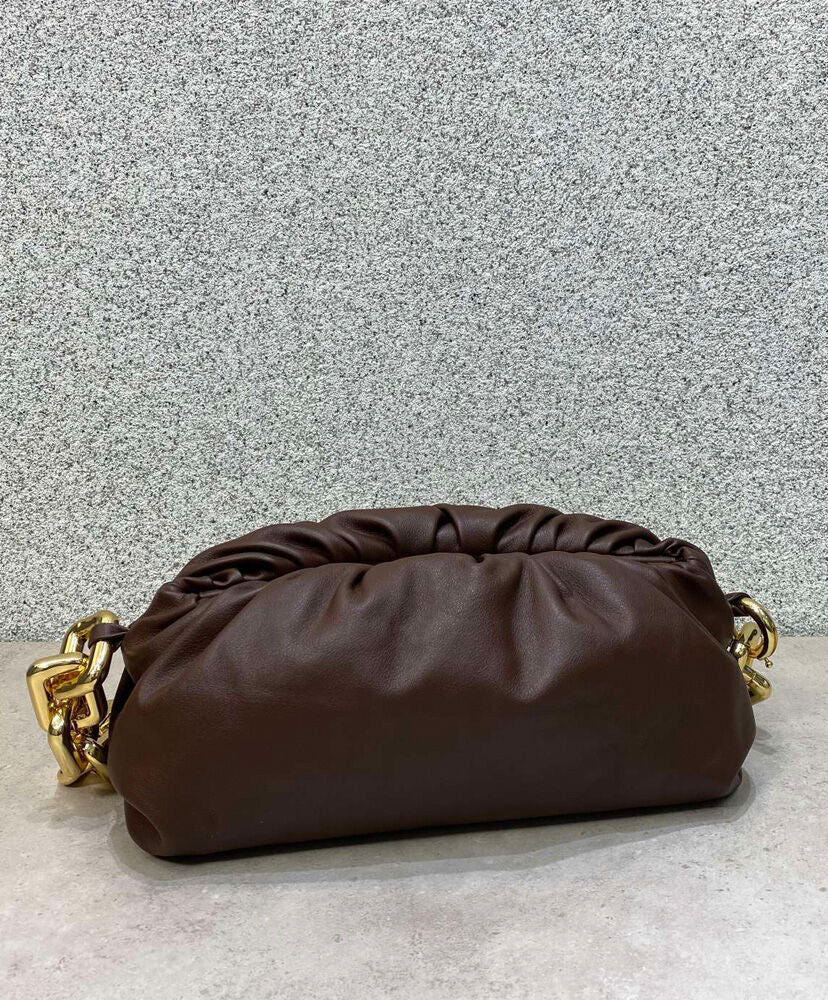 The Chain Pouch Gathered Leather Clutch