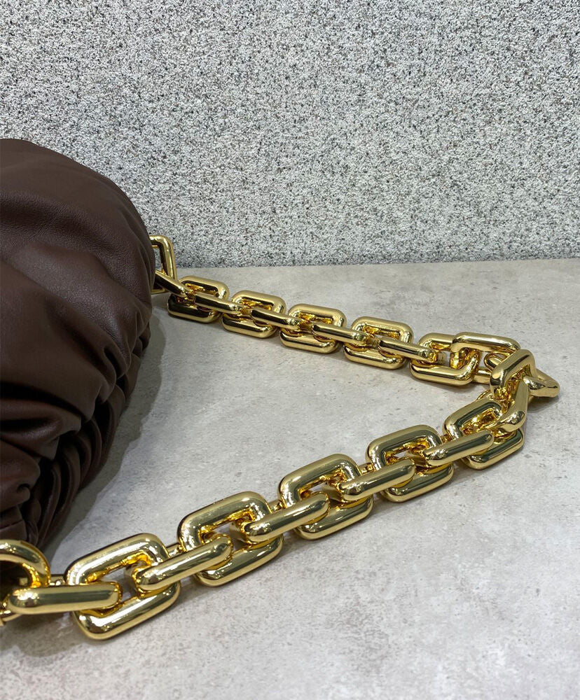 The Chain Pouch Gathered Leather Clutch