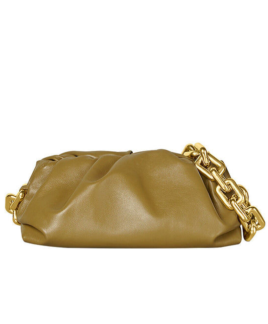 The Chain Pouch Gathered Leather Clutch