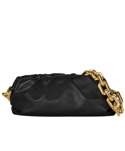 The Chain Pouch Gathered Leather Clutch