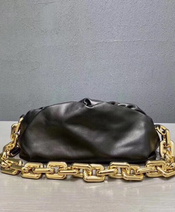 The Chain Pouch Gathered Leather Clutch