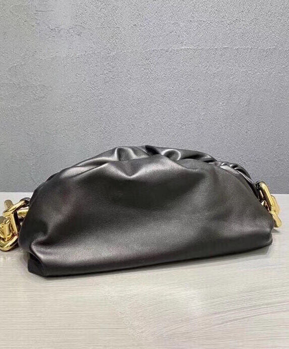 The Chain Pouch Gathered Leather Clutch