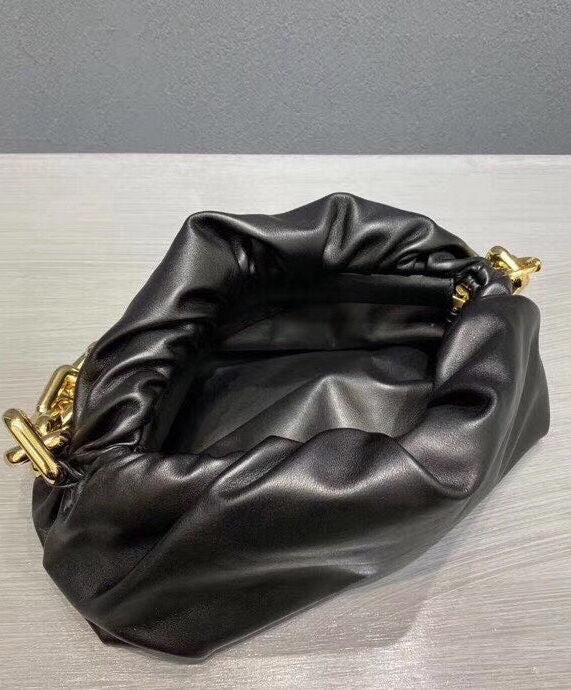 The Chain Pouch Gathered Leather Clutch